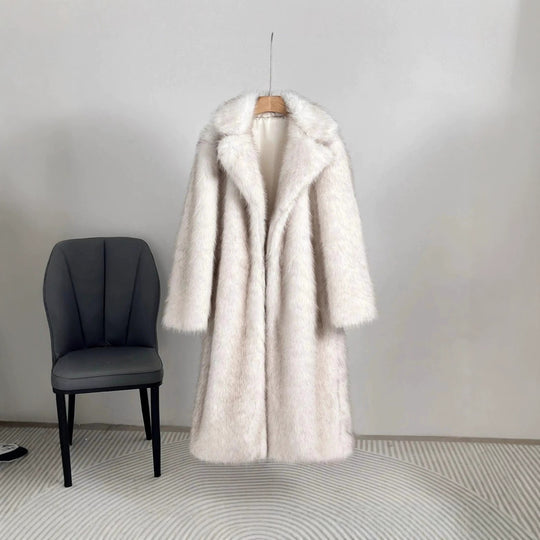 Langer Kunstfell-Mantel mit Revers für Damen