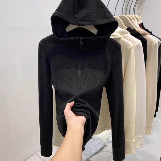 Damen-Kapuzenpullover mit halbem Reißverschluss und Futter