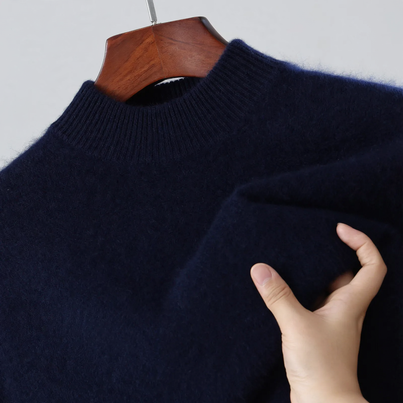Herren-Wollpullover, Stehkragen, locker geschnitten