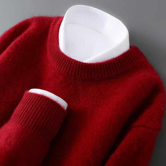 Herren-Wollpullover, halbhoher Kragen, gestrickt, locker
