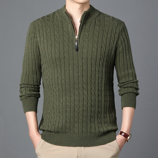 Herren-Strickpullover mit Zopfmuster und Reißverschluss