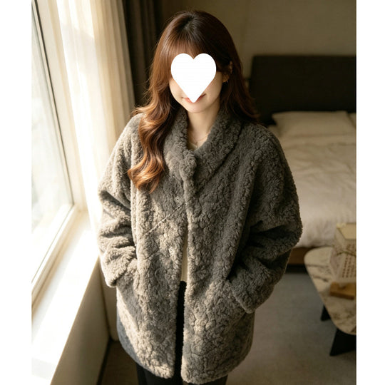 Lammfleece-Imitat Mantel, mittellang, Damen