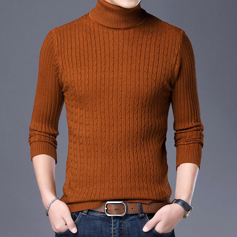 Herren-Strickpullover mit Rollkragen und Zopfmuster