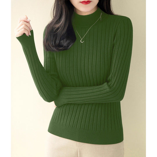 Damen-Strickpullover mit halbem Stehkragen, figurbetont