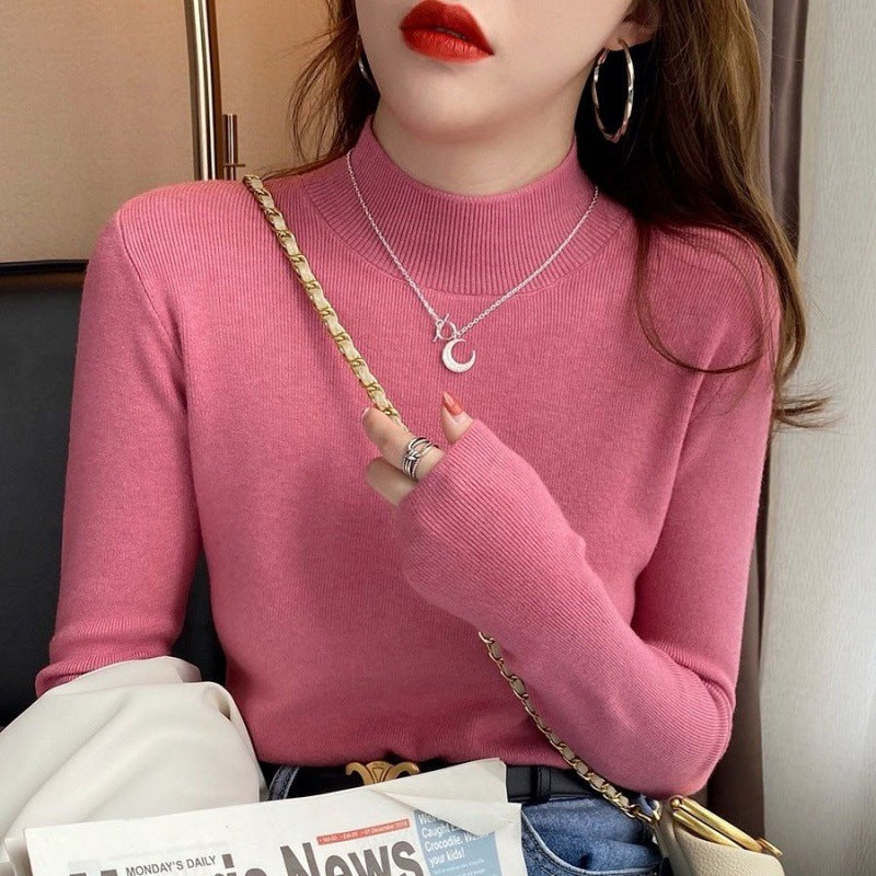 Damen-Strickpullover, Stehkragen, figurbetont