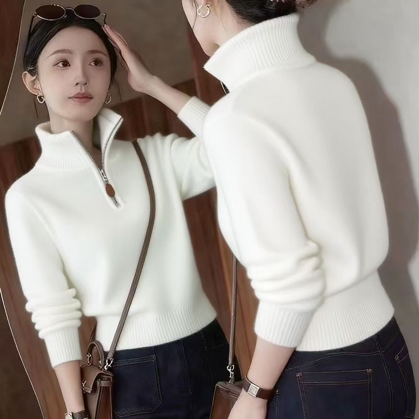 Eleganter Damen-Strickpullover mit halbem Reißverschluss
