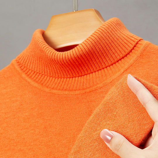 Herren-Rollkragenpullover, gestrickt, warm, einfarbig
