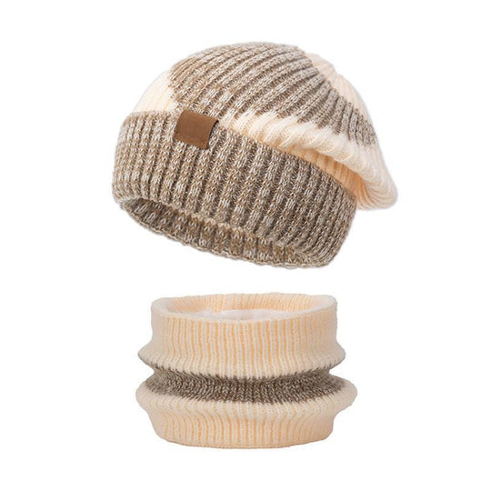 Damen Strickmütze und Schal Set, gefüttert, zweifarbig