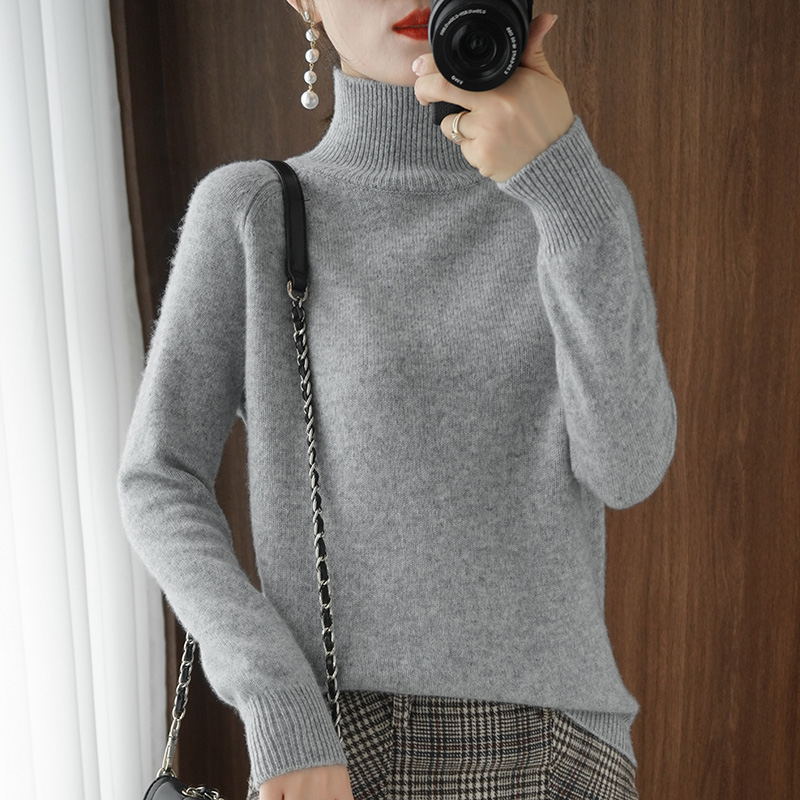 Damen-Strickpullover, hoher Kragen, einfarbig, locker