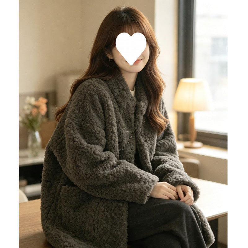 Lammfleece-Imitat Mantel, mittellang, Damen