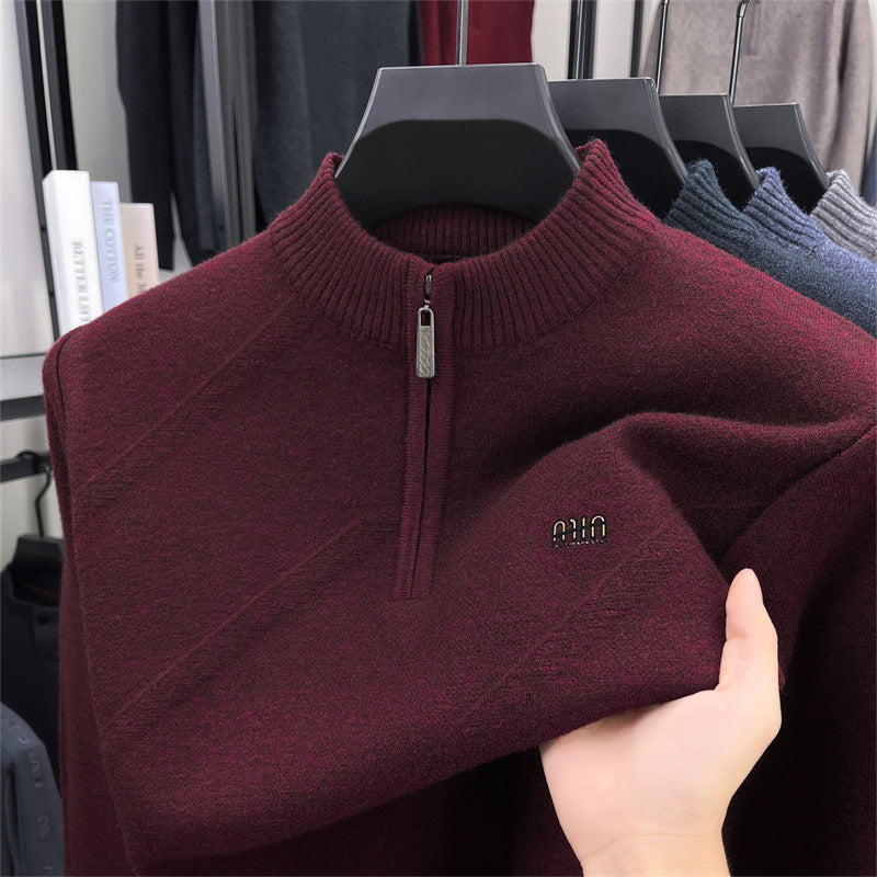 Herren-Strickpullover mit Stehkragen und Reißverschluss