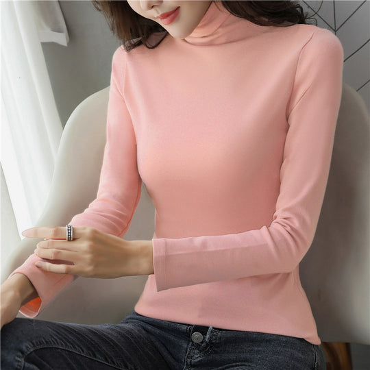 Damen-Rollkragen-Langarmshirt, gefüttert, schmal geschnitten