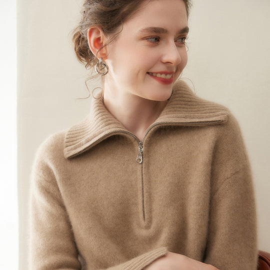 Damen-Kaschmirpullover mit Reißverschluss