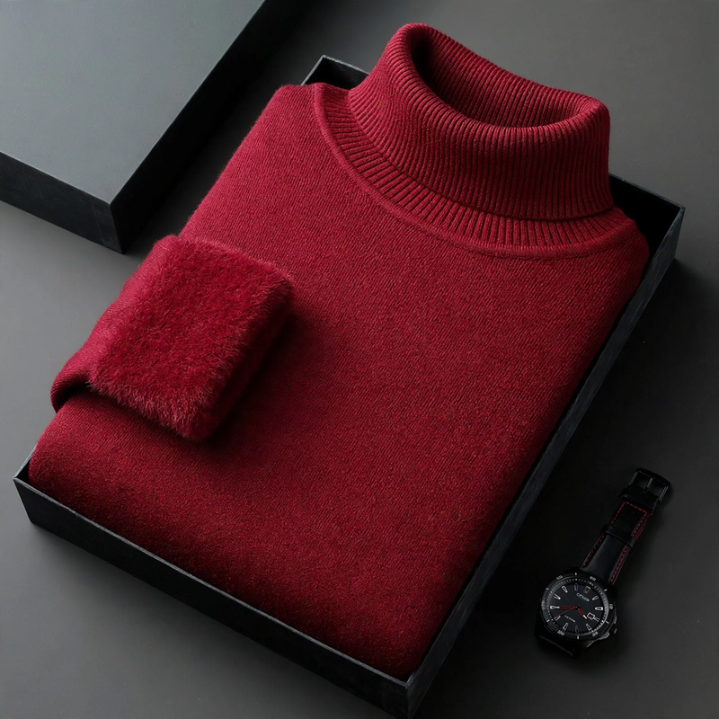 Herren-Strickpullover mit Rollkragen und Wollanteil