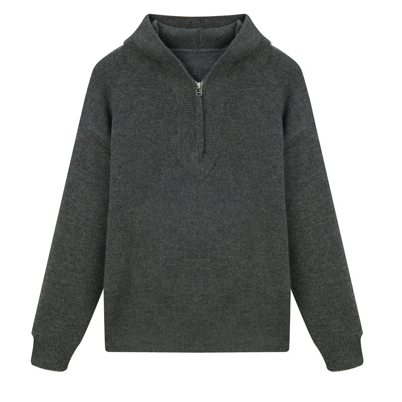 Moderner Herren-Strickpullover mit Kapuze und Reißverschluss