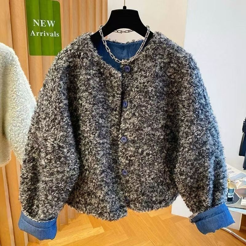 Gefütterte Lammfleece-Jacke für Damen, modisches Design