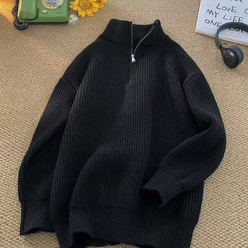 Herren-Strickpullover mit Reißverschluss und Rippstruktur