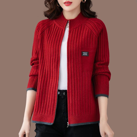 Damen-Strickjacke mit Reißverschluss, gestreift