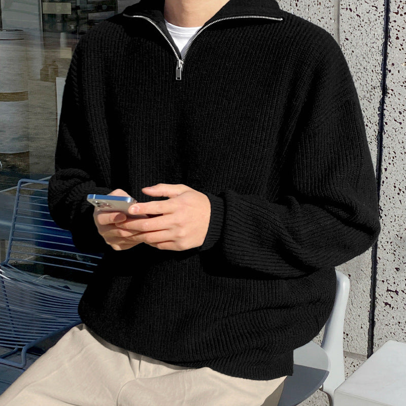 Herren-Strickpullover mit Stehkragen und Reißverschluss