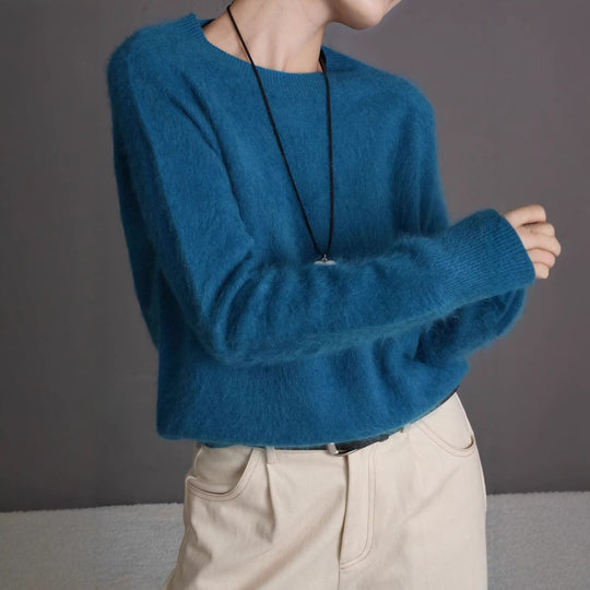Damen-Wollpullover, Kaschmir-Mix, Rundhalsausschnitt
