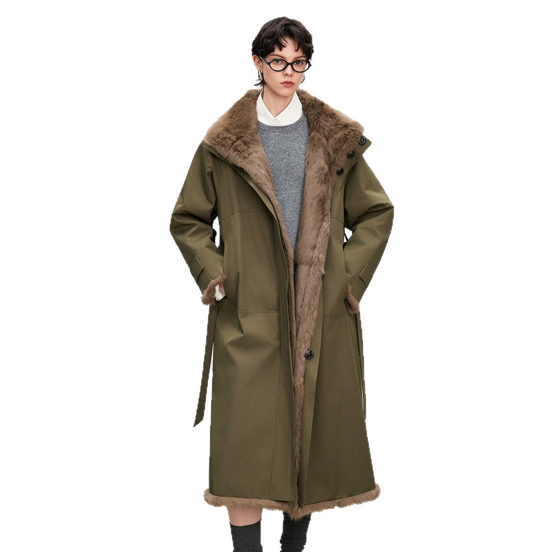 Langer Damen-Parka mit Kaninchenfell-Futter