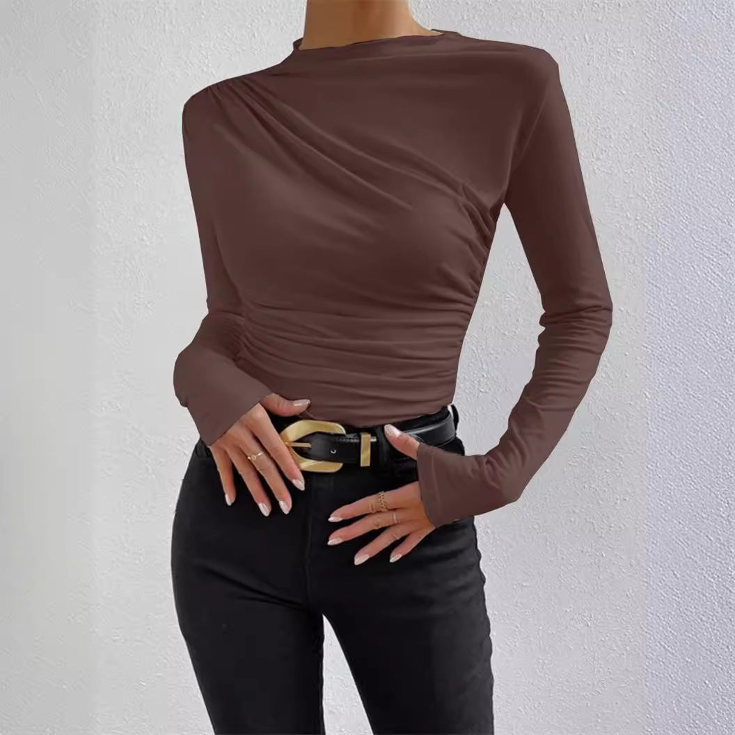 Damen-Langarmshirt mit Raffungen, körperbetont
