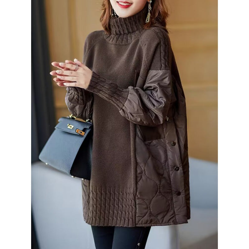 Damen-Pullover, Stehkragen, Fake-Zweiteiler-Optik, Winter