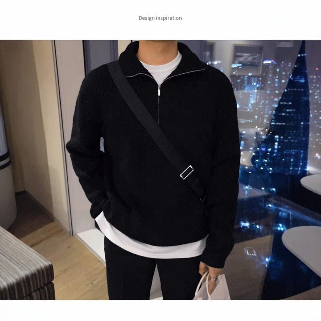 Herren Strickpullover mit Stehkragen und Reißverschluss