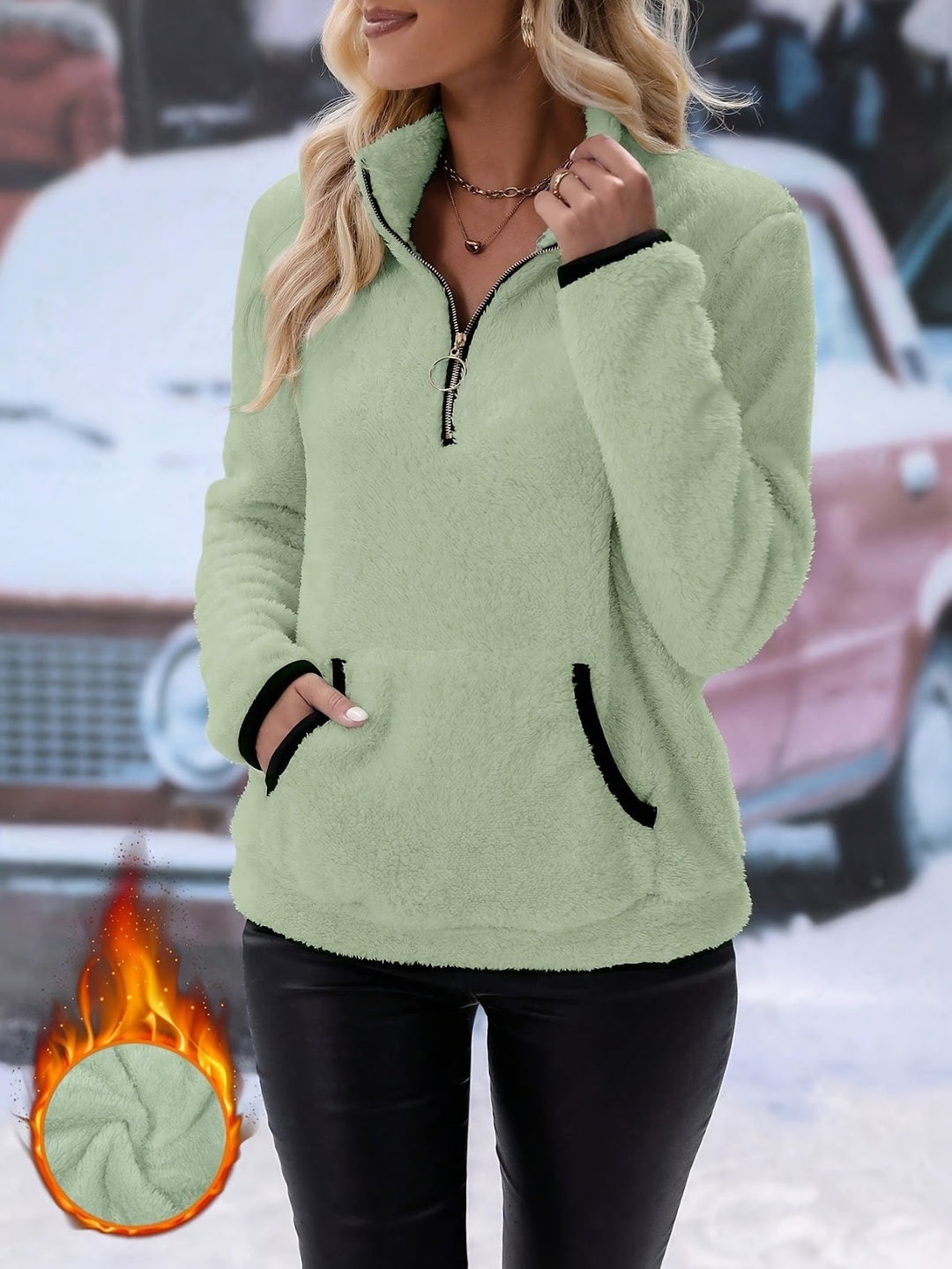 Damen-Sweatshirt mit Stehkragen, Reißverschluss und Taschen
