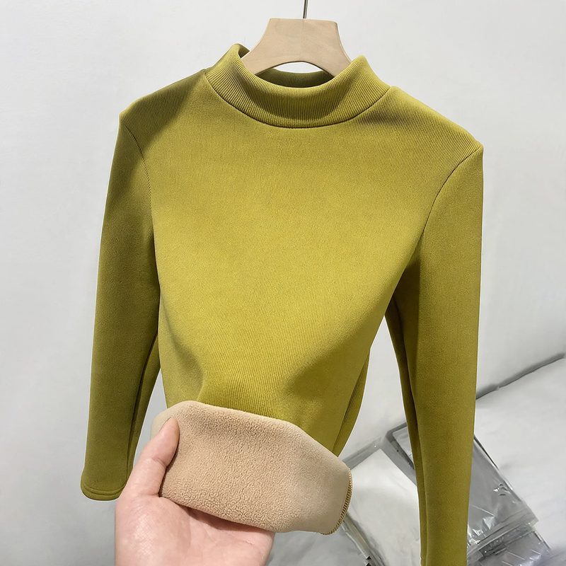 Damen-Strickshirt mit Stehkragen, gefüttert