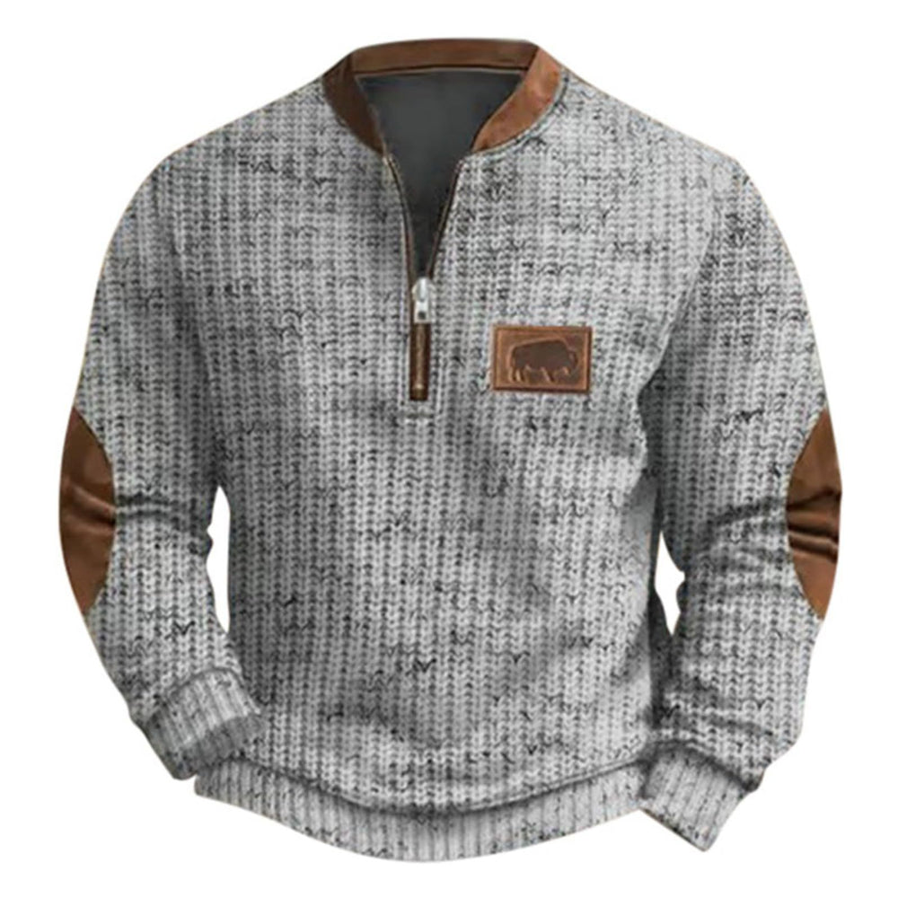 Herren-Sweatshirt mit 3D-Druck und halbem Reißverschluss