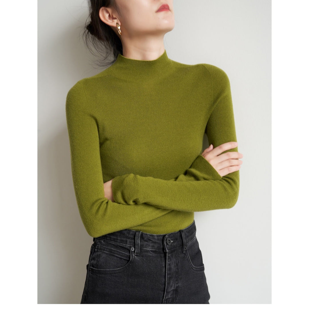 Damen-Strickpullover aus Wolle mit Stehkragen