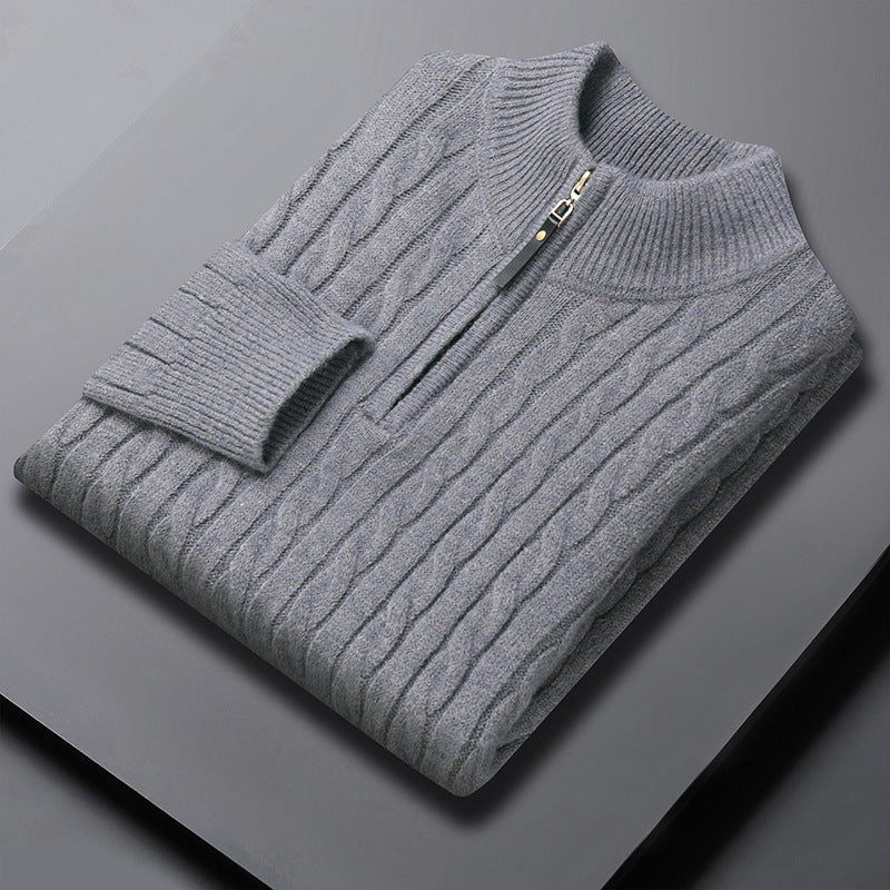Herren-Strickpullover mit Zopfmuster und Reißverschluss