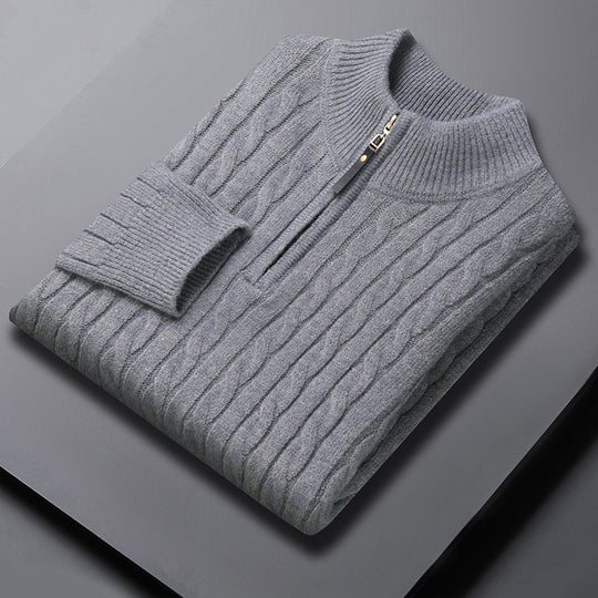 Herren-Strickpullover mit Zopfmuster und Reißverschluss