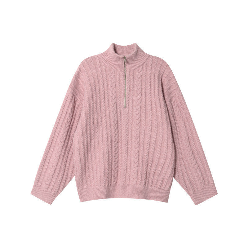 Damen-Strickpullover mit Reißverschluss und Rippenmuster
