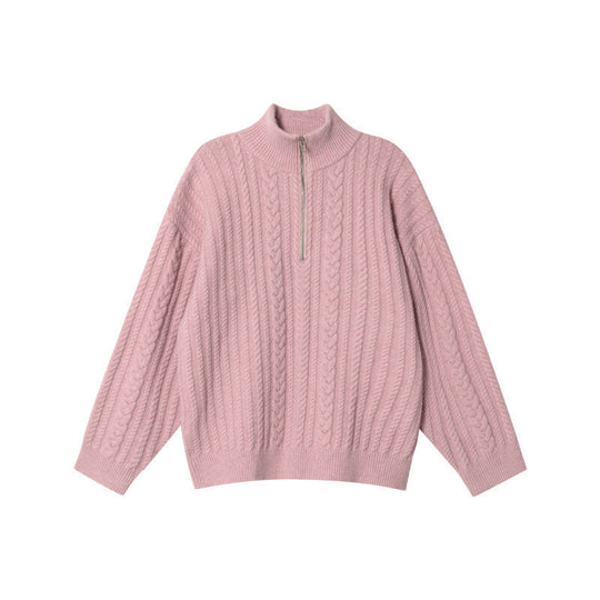 Damen-Strickpullover mit Reißverschluss und Rippenmuster