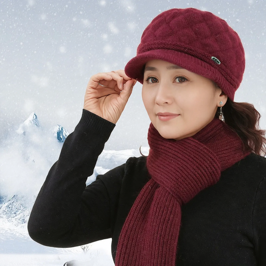 Winter-Set: Strick-Baskenmütze und Schal für Damen