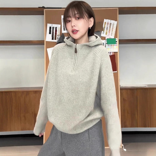 Damen-Kapuzenpullover mit Reißverschluss, Strick