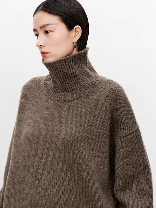 Damen-Wollpullover, hoher Kragen, lockere Passform, Winter