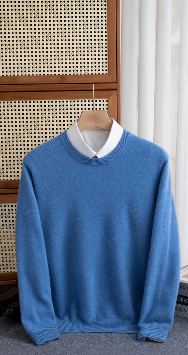 Herren-Wollpullover, Rundhals, lockere Passform, 100% Wolle