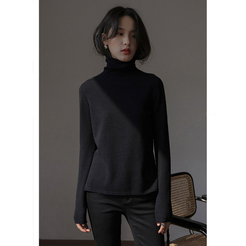 Damen-Wollpullover, Stehkragen, lockere Passform mit Schlitz