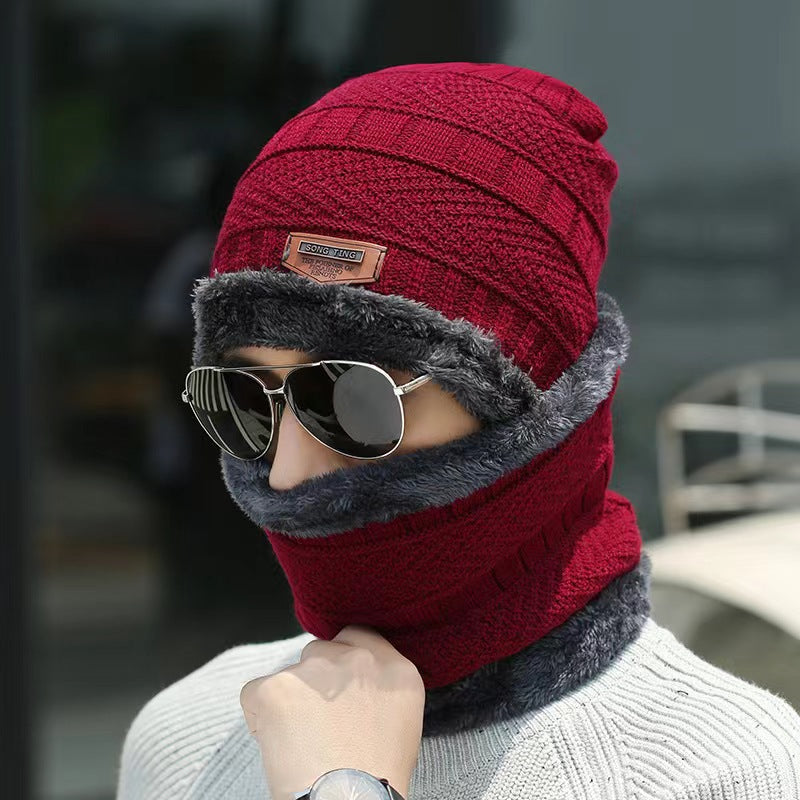 Herren Strickmütze und Schal Set, gefüttert, warm
