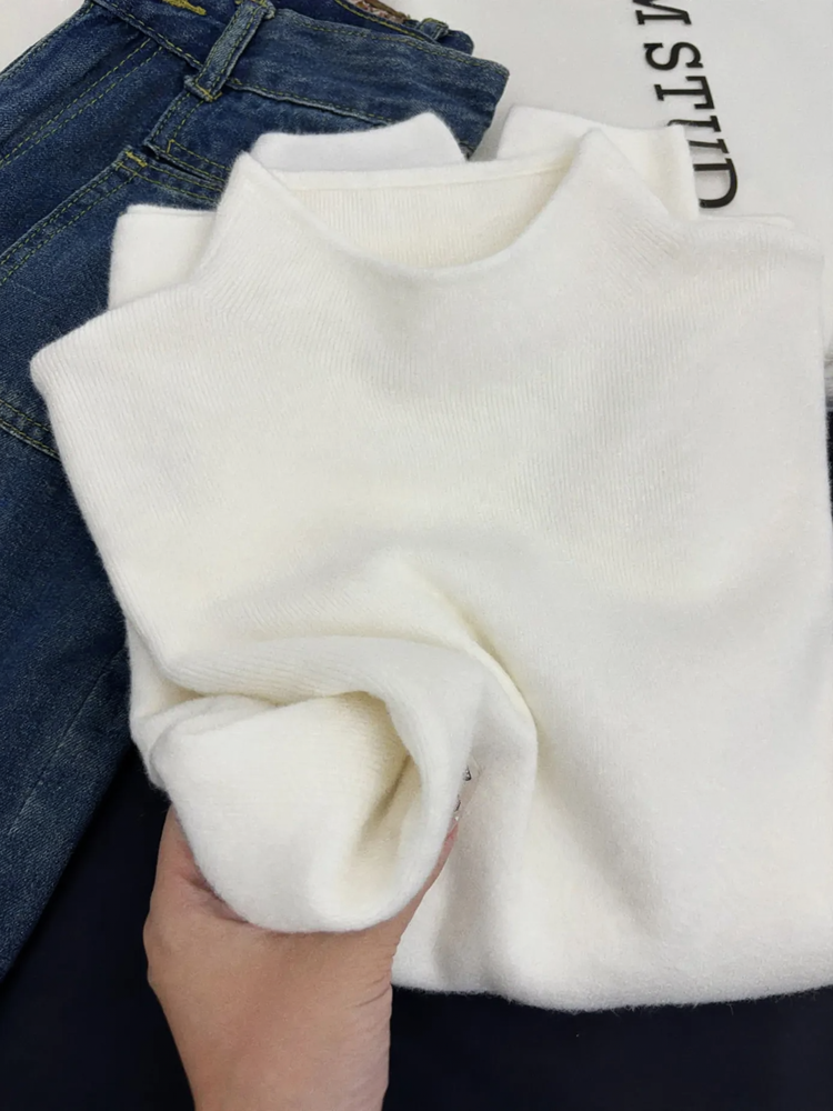 Eleganter Damen-Strickpullover mit halbem Kragen