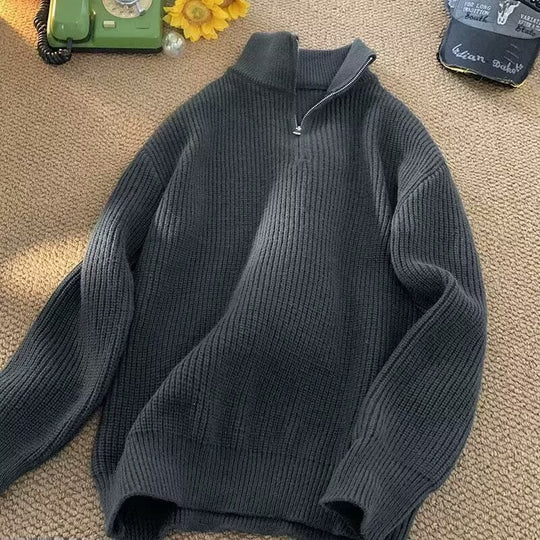 Herren-Strickpullover mit Reißverschluss und Rippstruktur
