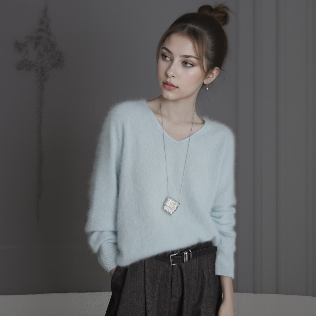 Damen-Wollpullover, Kaschmir-Mix, Rundhalsausschnitt