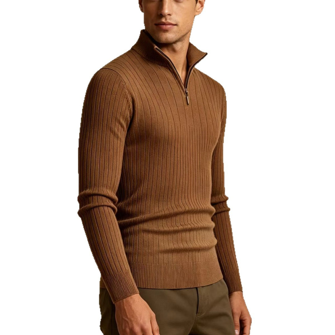 Herren-Strickpullover mit Stehkragen und Reißverschluss