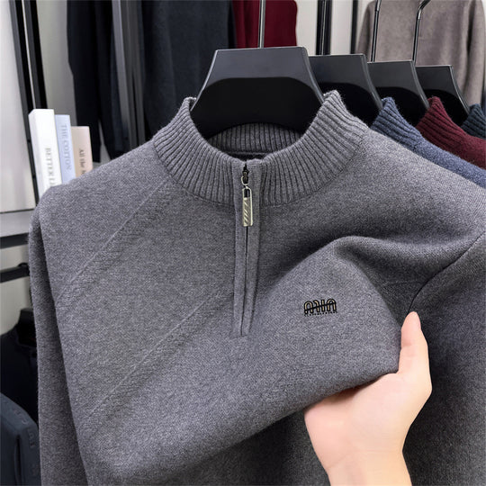 Herren-Strickpullover mit Stehkragen und Reißverschluss