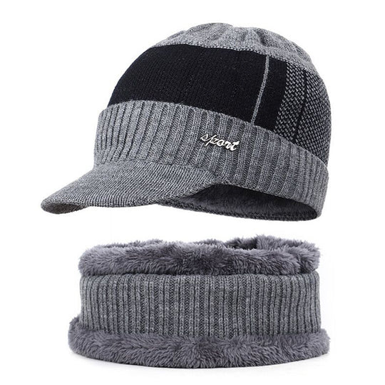 Herren Strickmütze und Schal Set, gefüttert