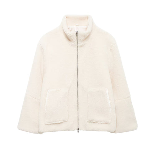 Damen-Teddyfleece-Jacke, Reißverschluss, Locker, Modell Y14-11722