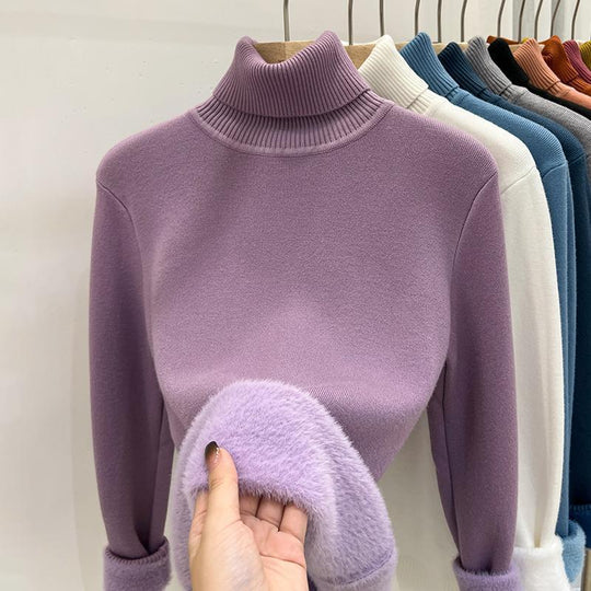 Damen-Rollkragenpullover, gefüttert, warm, Langarm